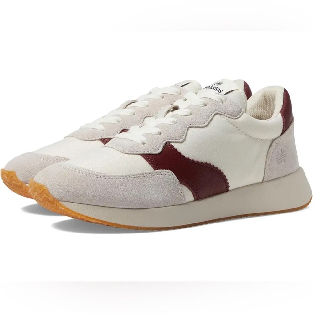 Soludos Cream and Burgundy Low-Top Sneakers